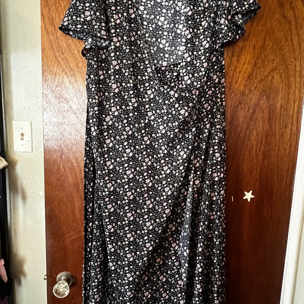 LOFT Black and Pink Floral Maxi Dress